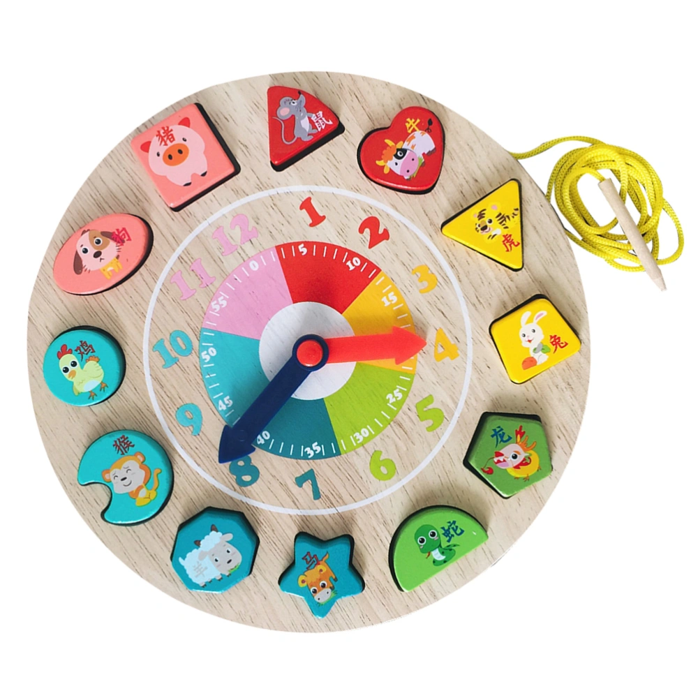 1 Set Wooden DIY Clock Matching Blocks Clock Toy Funny Clock Plaything Educational Toys for Toddlers Boys Girls (Zodiac Animal Pattern)