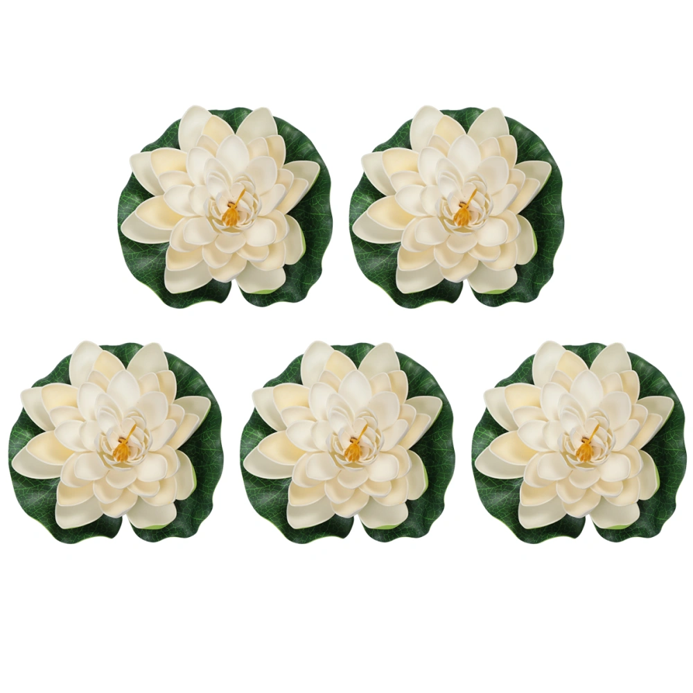 Simulation Lotus Leaves and Flowers Set Floating Water Lily Decor Ornaments for Pond Fish Tank (10pcs Lotus Leaves+5pcs Flowers)