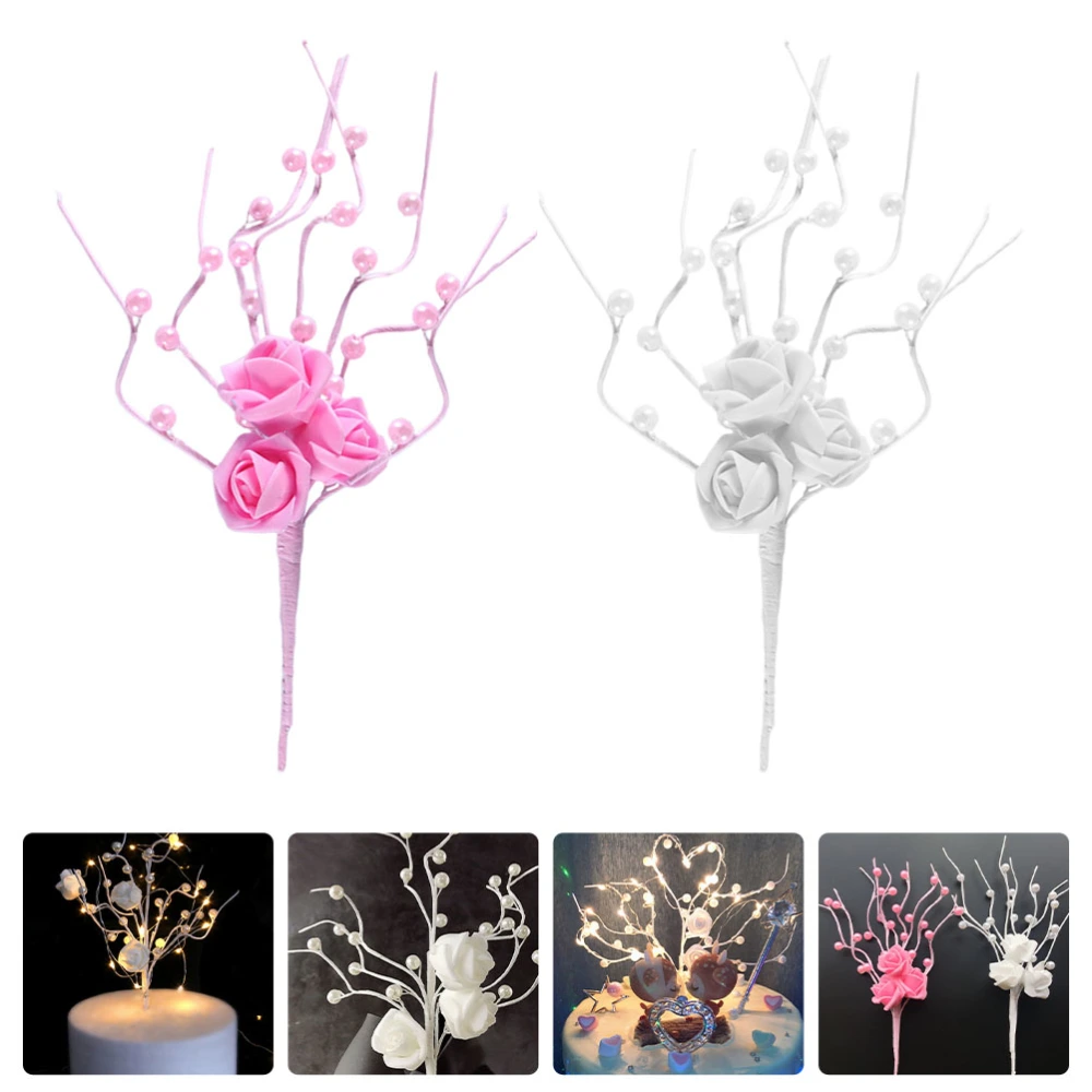 2Pcs Delicate Pearl Branch Cake DIY Decor Accessories Cake Topper Adornments