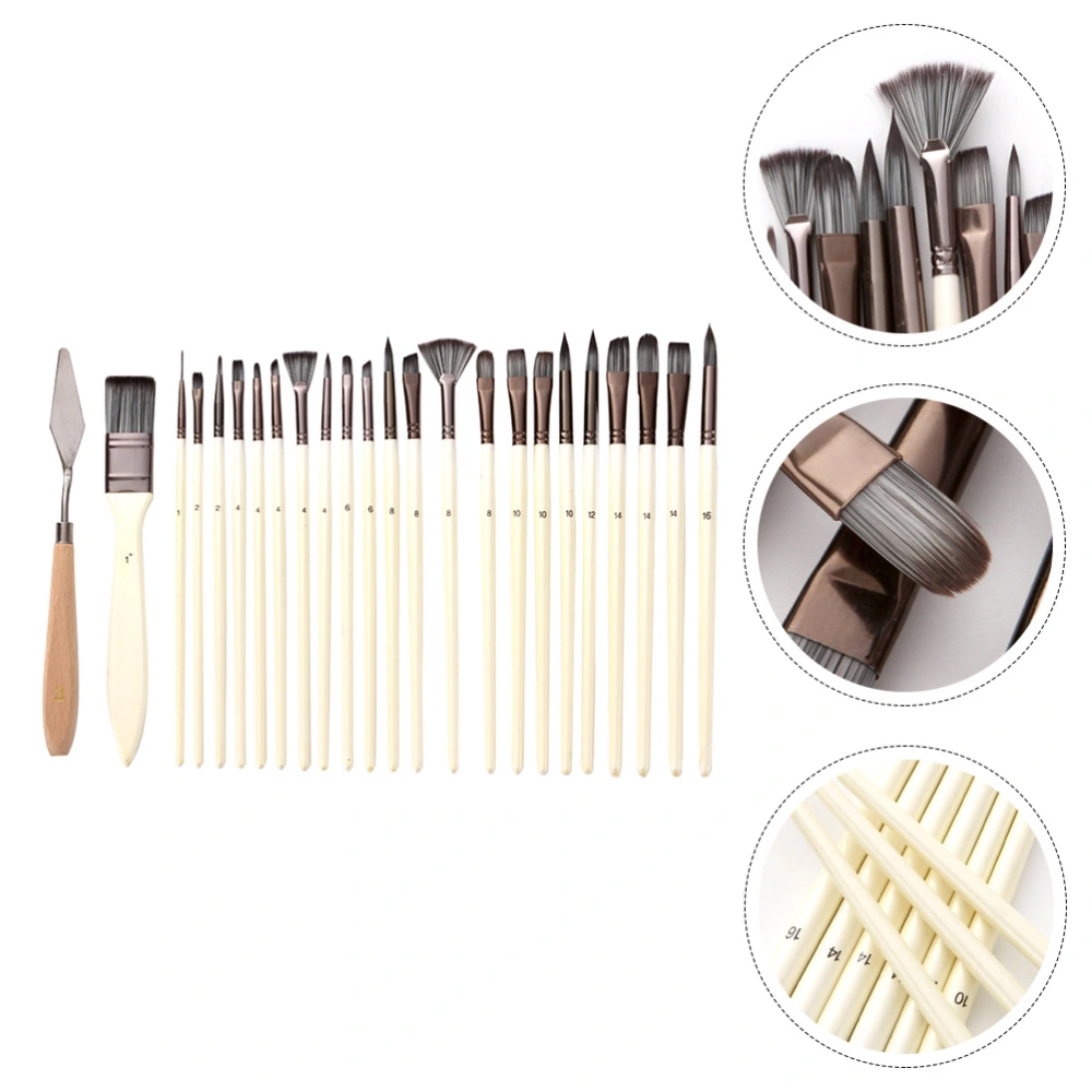 24pcs Painting Brushes Set Nylon Hair Brushes for Oil Painting with Bag