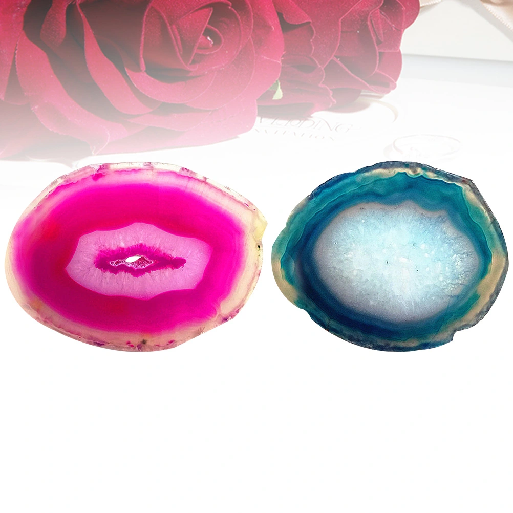 2pcs Decorative Agate Stone Slice 6-8cm Oval Polished Stone Ornament Home Office Decoration (Pink and Blue Random Pattern)