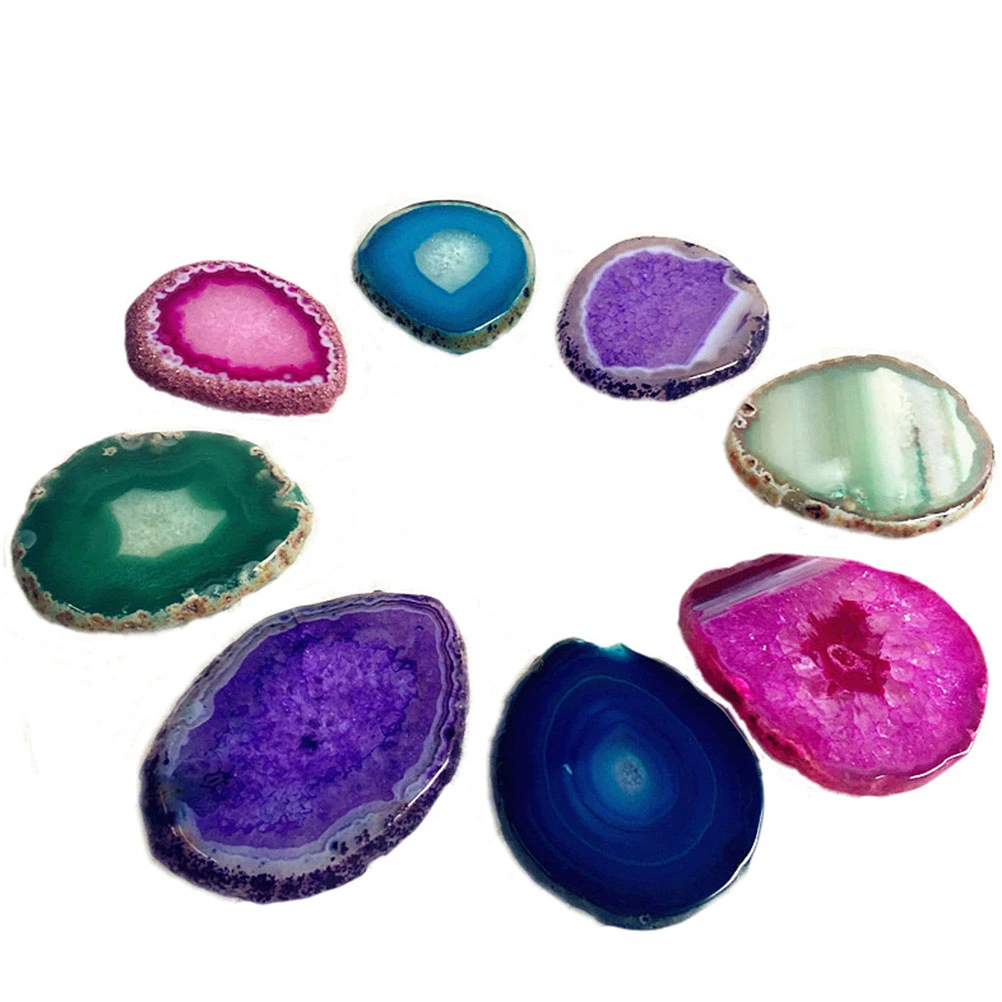 2pcs Decorative Agate Stone Slice 6-8cm Oval Polished Stone Ornament Home Office Decoration (Pink and Blue Random Pattern)