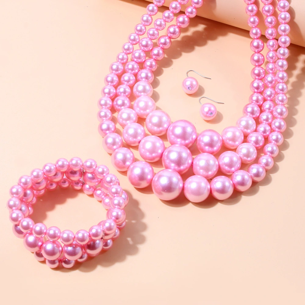 1 Set Girl Necklace Bracelet Women Pearl Earrings Beaded Bracelet Neck Decoration