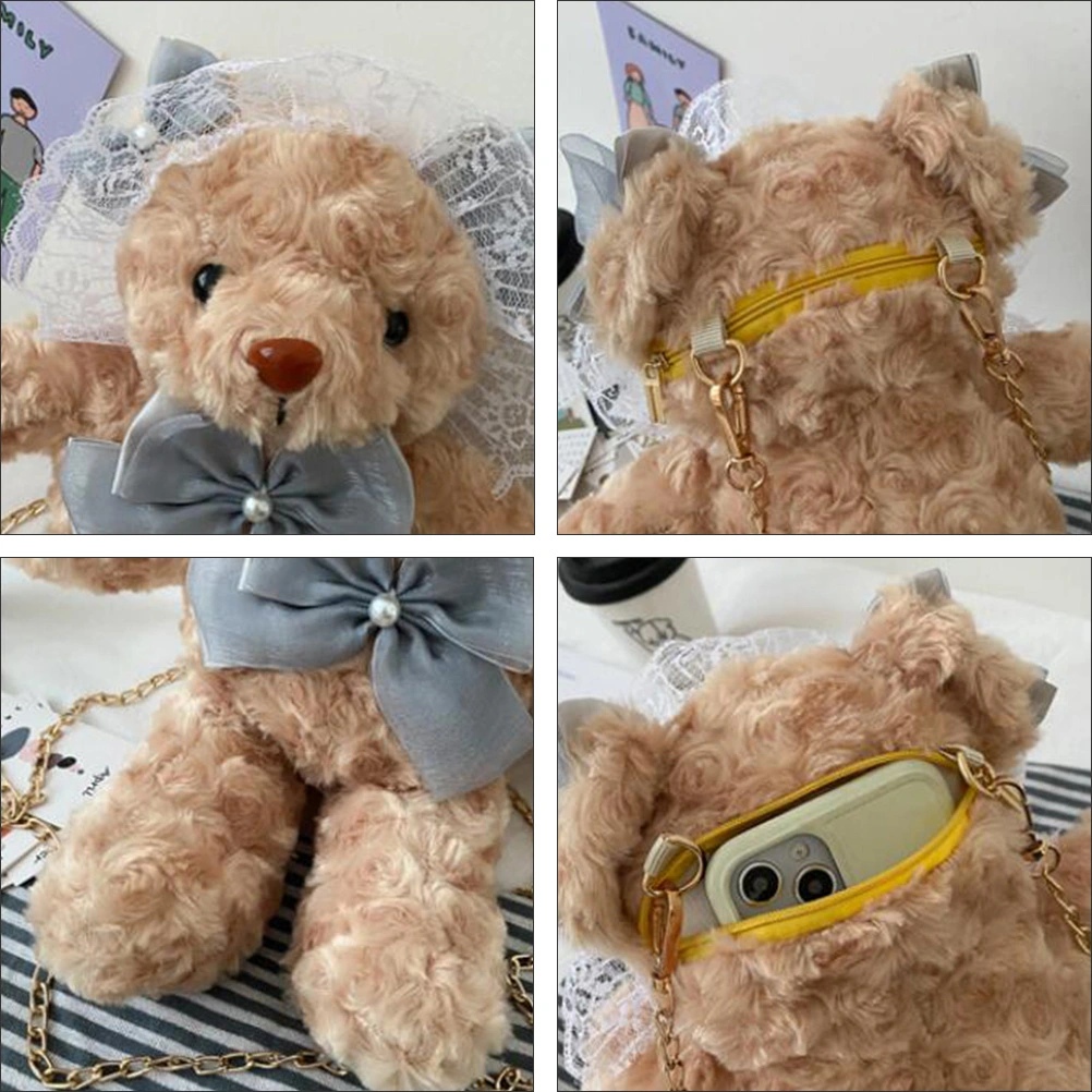 All-Match Cartoon Bear Shape Shoulder Bag Plush Student Cross Body Shopping Bag