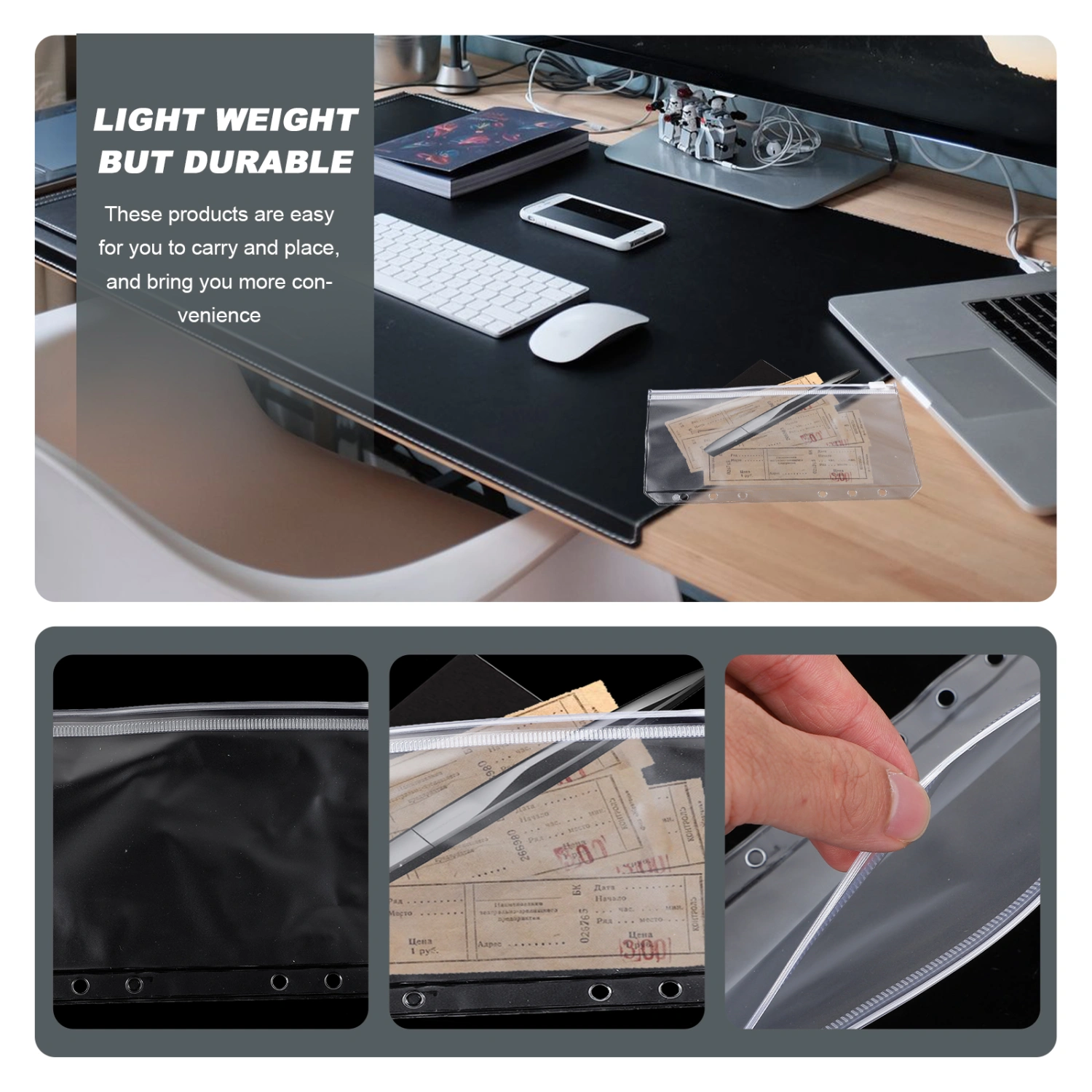 10 Pcs Clear PVC Zipper Insert Pages Bag Loose Leaf Binder Filing Storage Bag