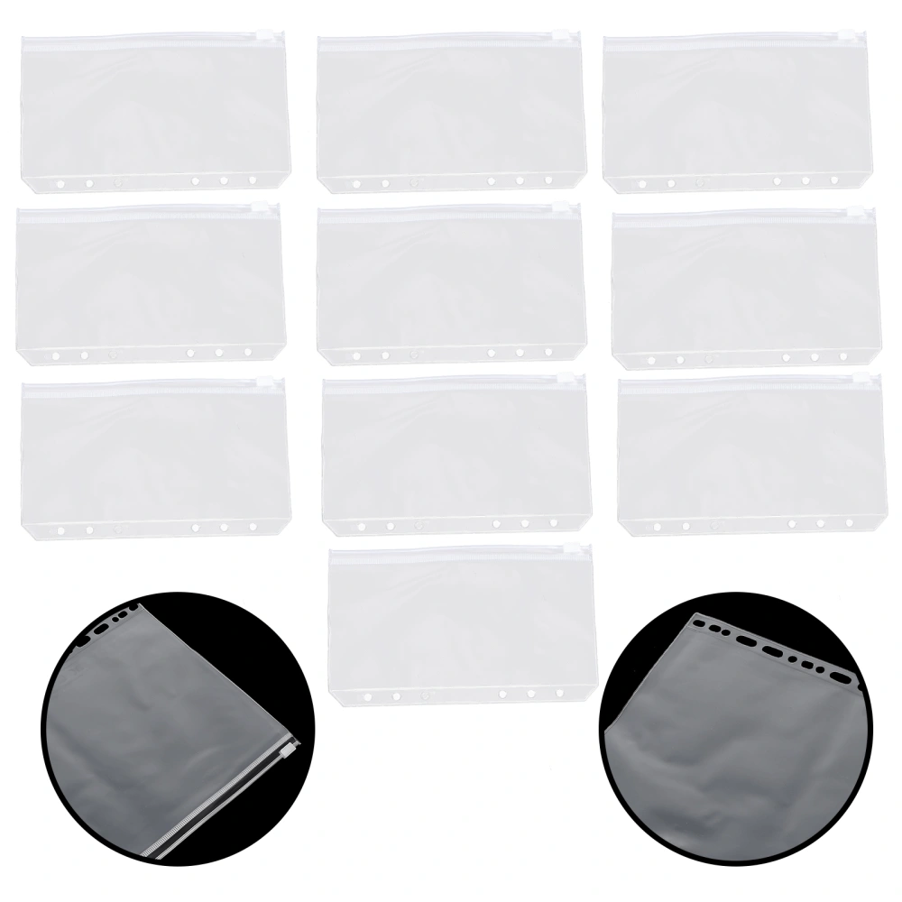 10 Pcs Clear PVC Zipper Insert Pages Bag Loose Leaf Binder Filing Storage Bag