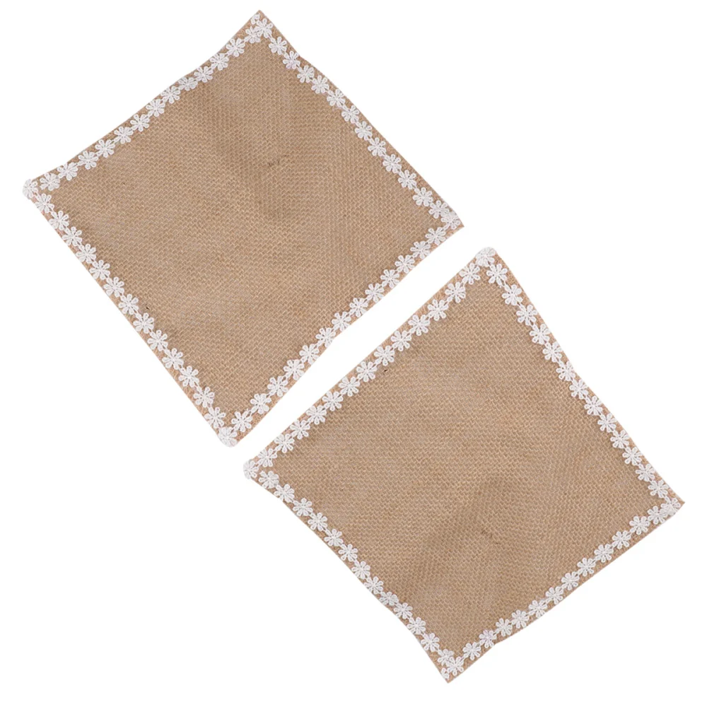 2Pcs Placemat Cuisine Mat Western Food Mat Cuisine Pad Lace-edge Mat for Food American-style Placemat (Beige, GFT-262-BR1)