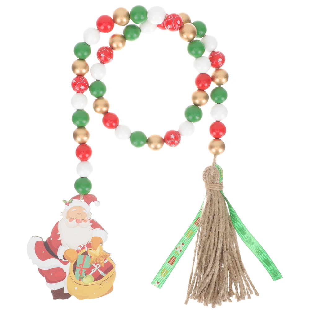 Christmas Themed Wooden Beads Tassel Pendant Xmas Wooden Beads Ornament