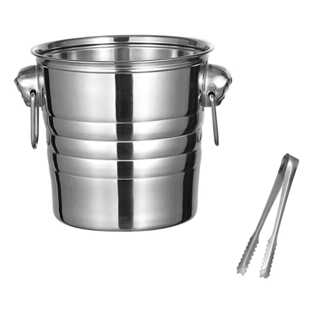 1 set of Household Wine Ice Bucket Stainless Steel Ice Bucket with Ice Clip