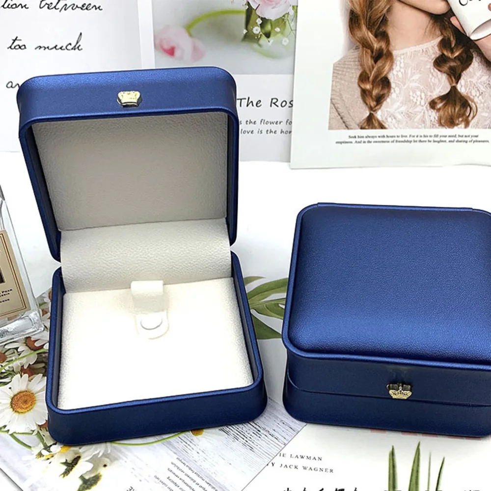 1PC High-end PU Jewelry Packing Box Ring Earring Pendant Wrapping Box (Blue)