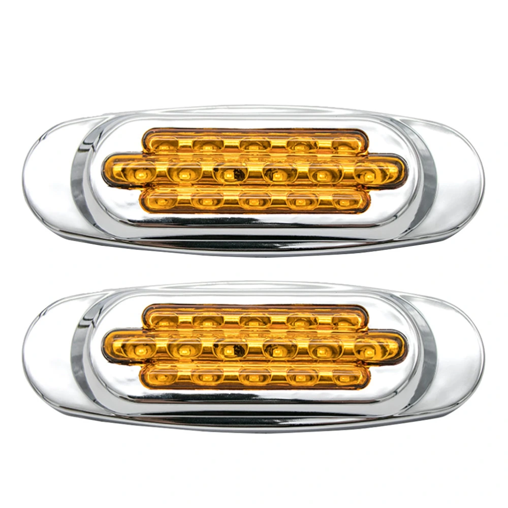 1 Pair 12V 16 LEDs Electroplate Side Marker Lights Indicator Lamps for Truck Trailer Caravan (Yellow)