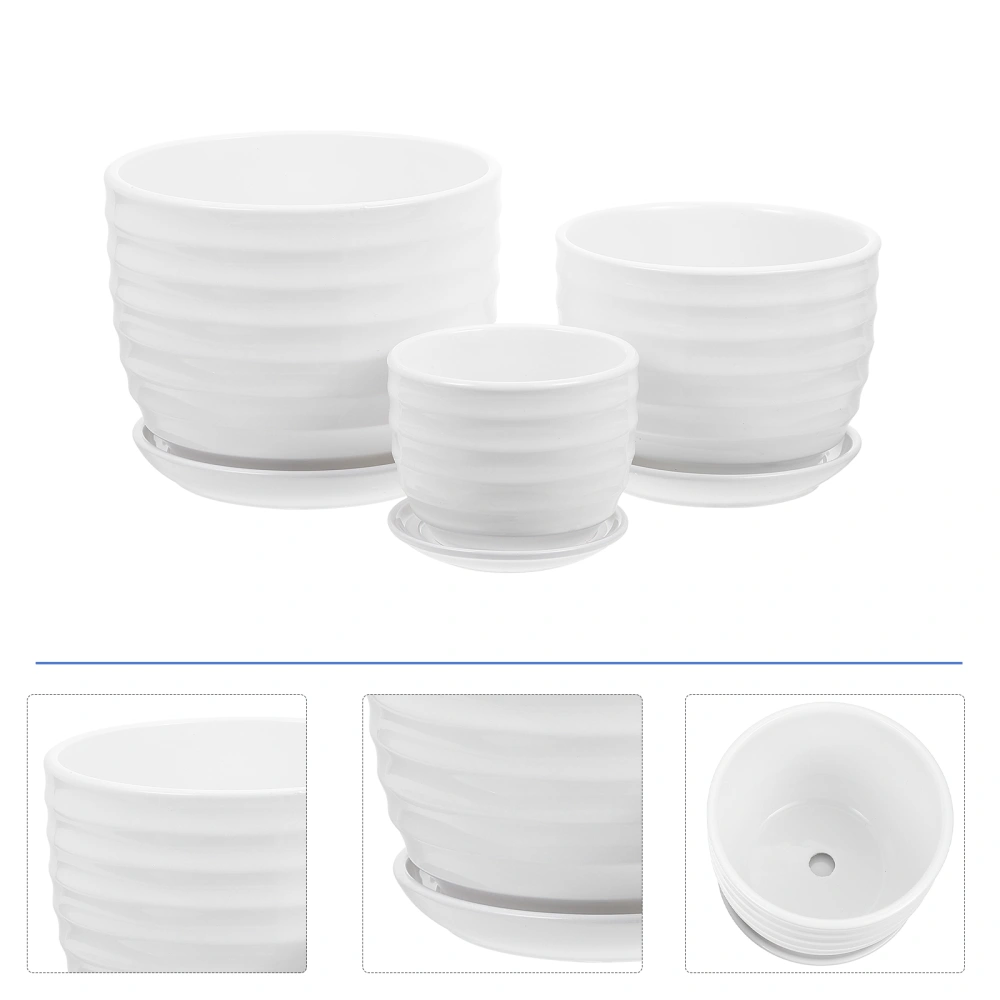 1 Set/3pcs Ceramic Flowerpot Simple Planting Container Flowerpot with Tray