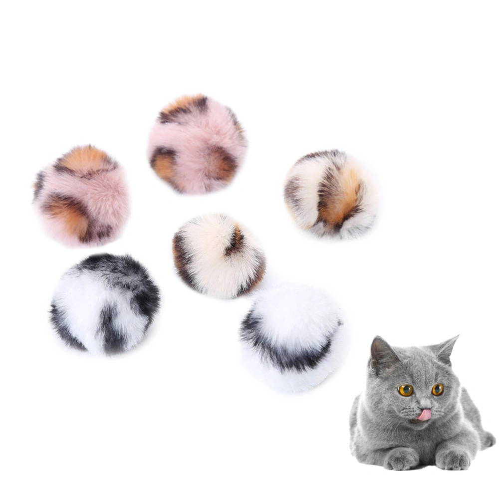 6pcs Funny Cat Plush Ball Toys Cat Playing Teaser Leopard Ball Toy Cat Bite Resistance Ball (Random Color)