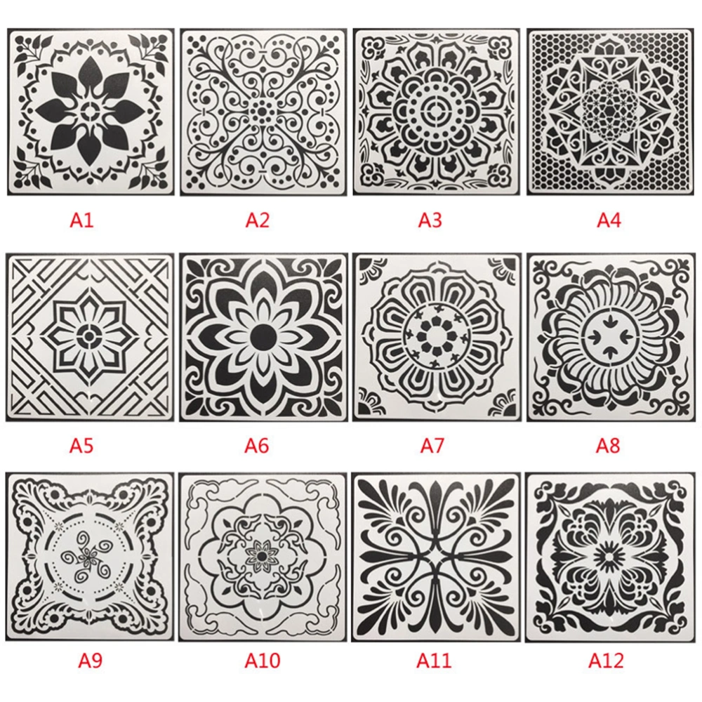 12Pcs Reusable Mandala Templates Spray Painting Moulds DIY Hollow out Stencils for Home Shop Random Style