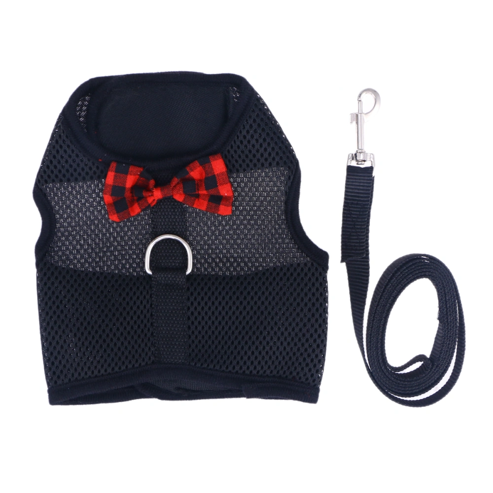 New Lovely Pet Breathable Mesh Fabric Harness With Leash Small Animal Vest Lead For Hamster Rabbit Bow Breast Strap - Size M (Black)