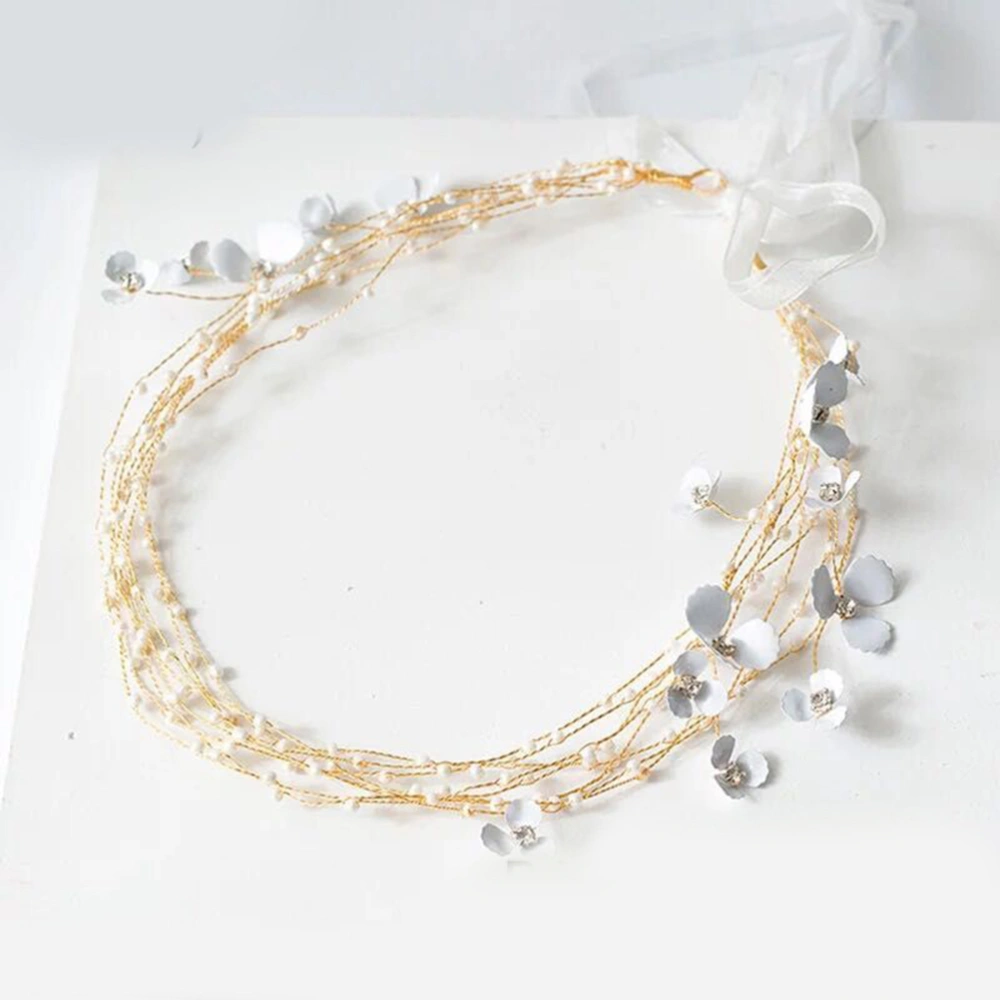 Bridal White Flower Headband Multilayer Handmade Hair Band Wedding Headwear Hair Accessories for Girls Women