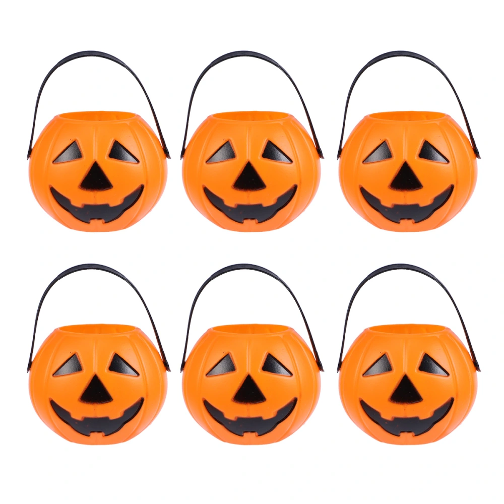 6pcs Small Pumpkin Barrel Halloween Handheld Candy Bucket Props Layout Ornaments for Halloween Party