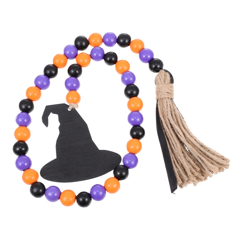 Halloween Wood Bead Garland Pendant Wood Beaded Hanging Ornament with Tassel