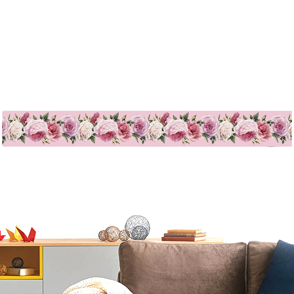 1PC Beautiful Floral Pattern Wallpaper Border Sticker Waistline Wall Sticker Waterproof Self-Adhesive Border Decal for Home Bathroom Kitchen (15x300cm)