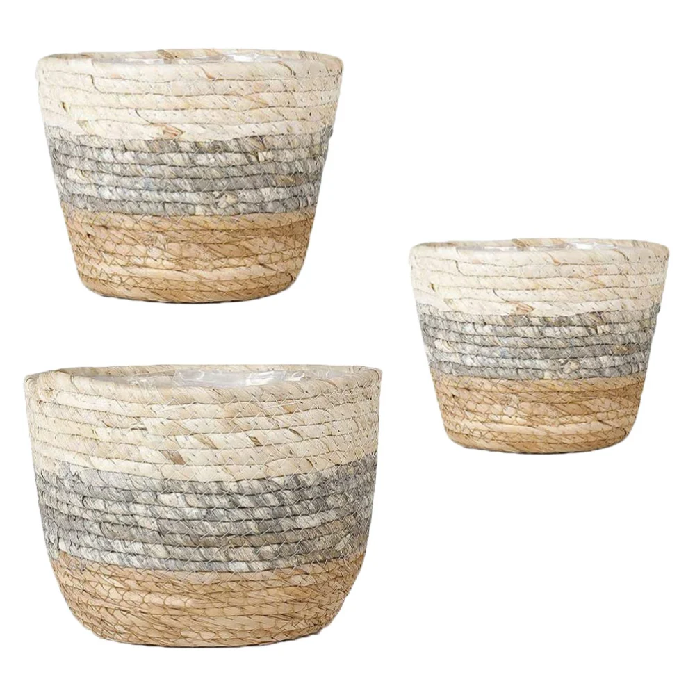 3pcs Weaving Flower Pot Hand-woven Basket for Home Garden (Assorted Color)