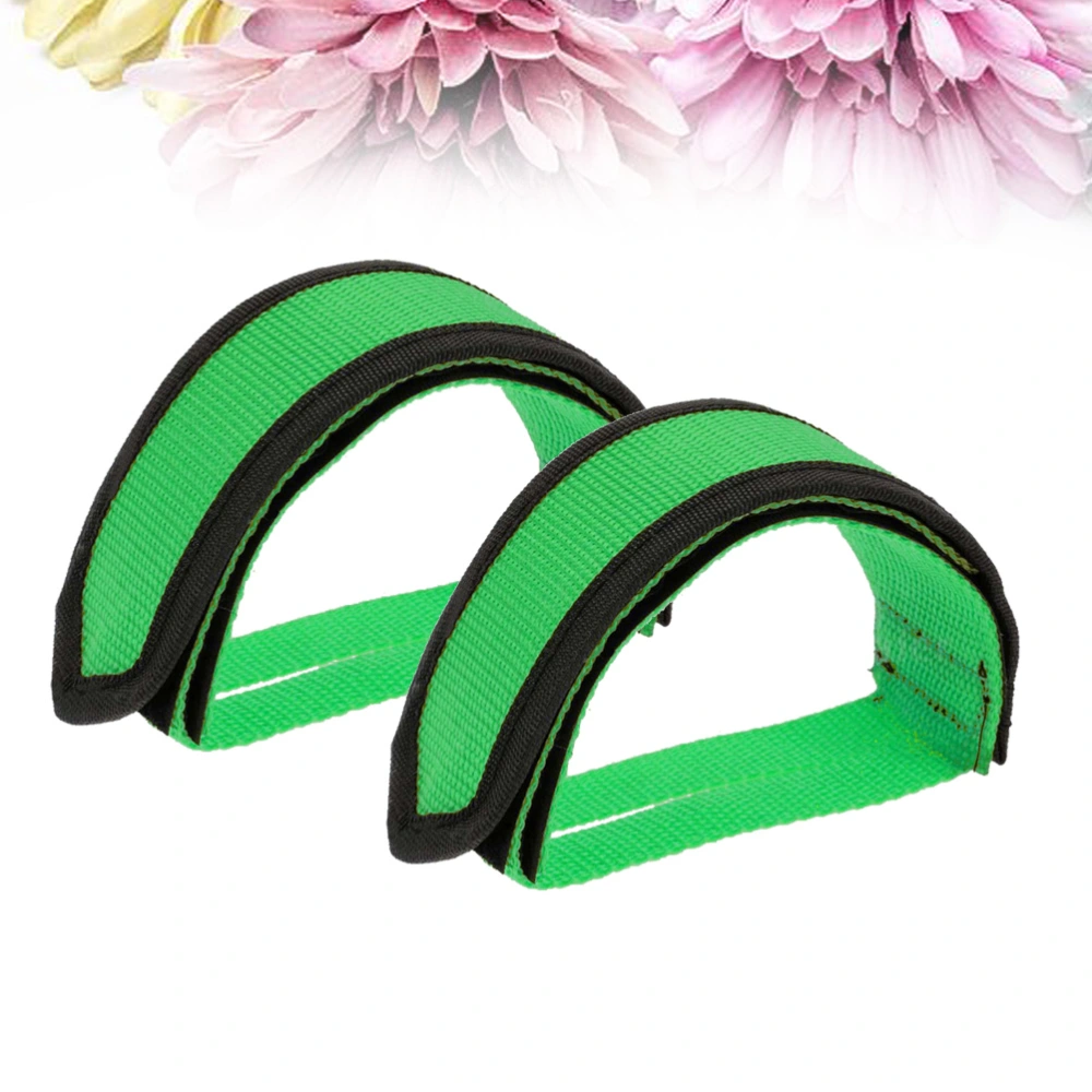 Anti-slip Bike Pedals Belt Fixed Gear Cycling Pedal Bands Feet Set With Straps Beam Adhesive Pedal Toe Clip Strap Belt (Green)