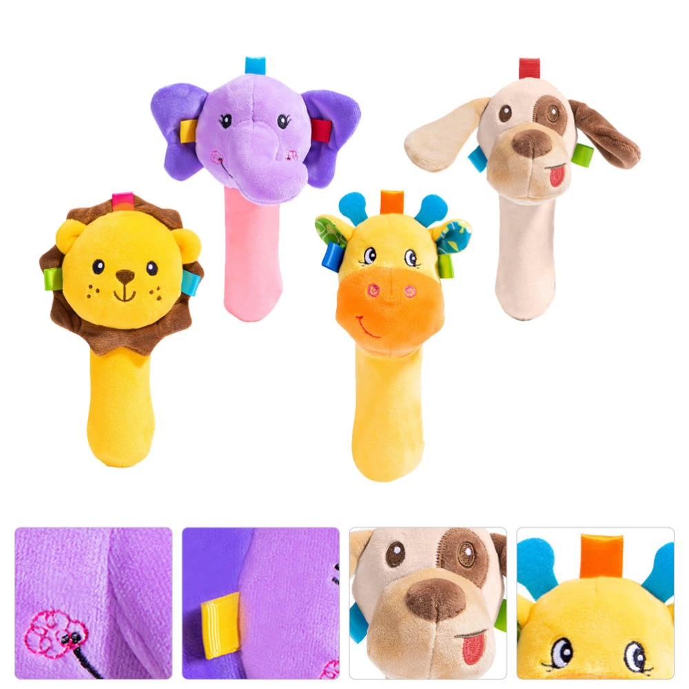 4pcs Hand Bell Doll Toy Comforting Toy Squeaker Stick Toy Cognitive Toys