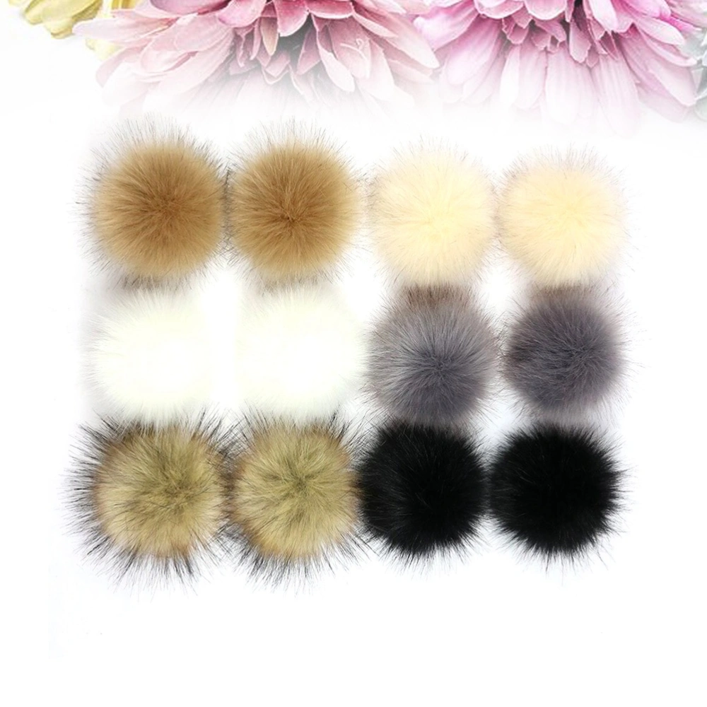 12pcs 10cm Concealed Button Faux Fur Fluffy Pompom Ball for Hats Shoes Scarves Bag Charms Accessories(12 Collective Packing, 2-10 Gram)