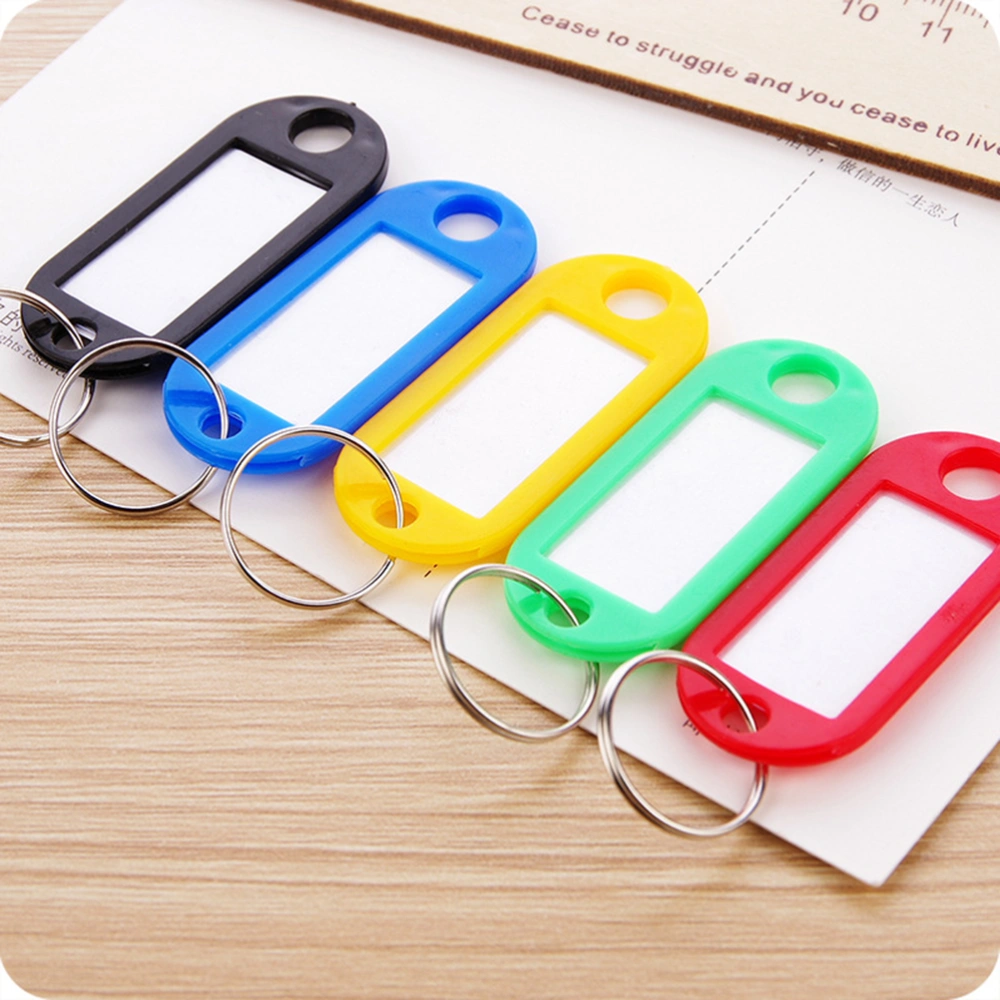 25pcs Metal Ring Colorful Plastic Key Fobs Luggage ID Name Label Tag Keyring Classification Chain (Random Color)