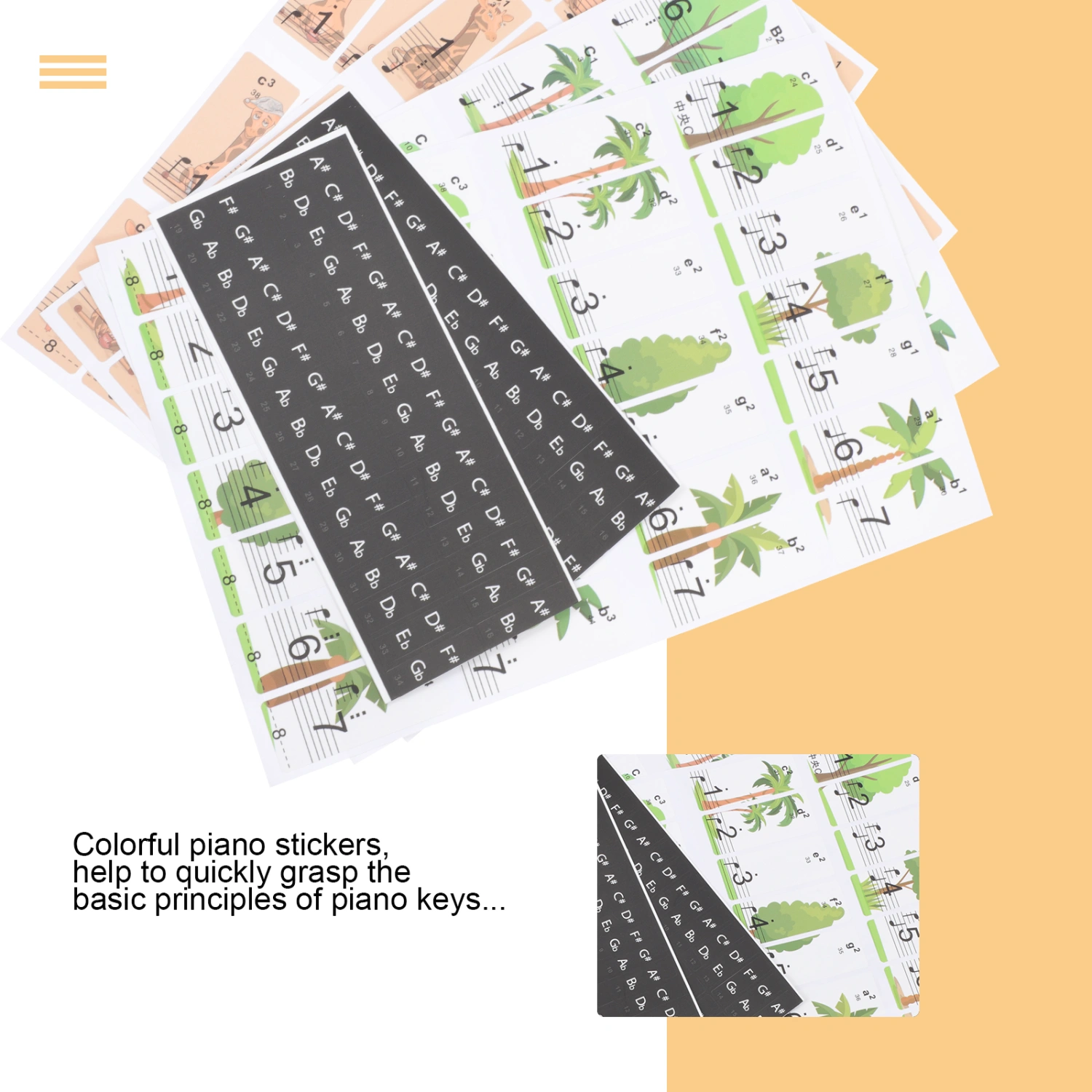 2 Sheets Introductory Piano Stickers Piano Decals Piano Keyboard Decals (Assorted Color)