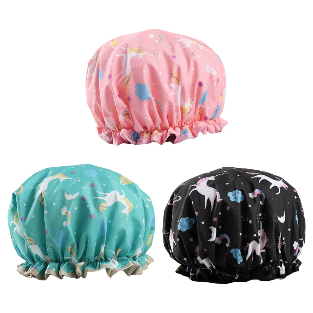 3Pcs Double-tier Shower Hat Cartoon Dustproof Housework Hat Chic Sleeping Hat