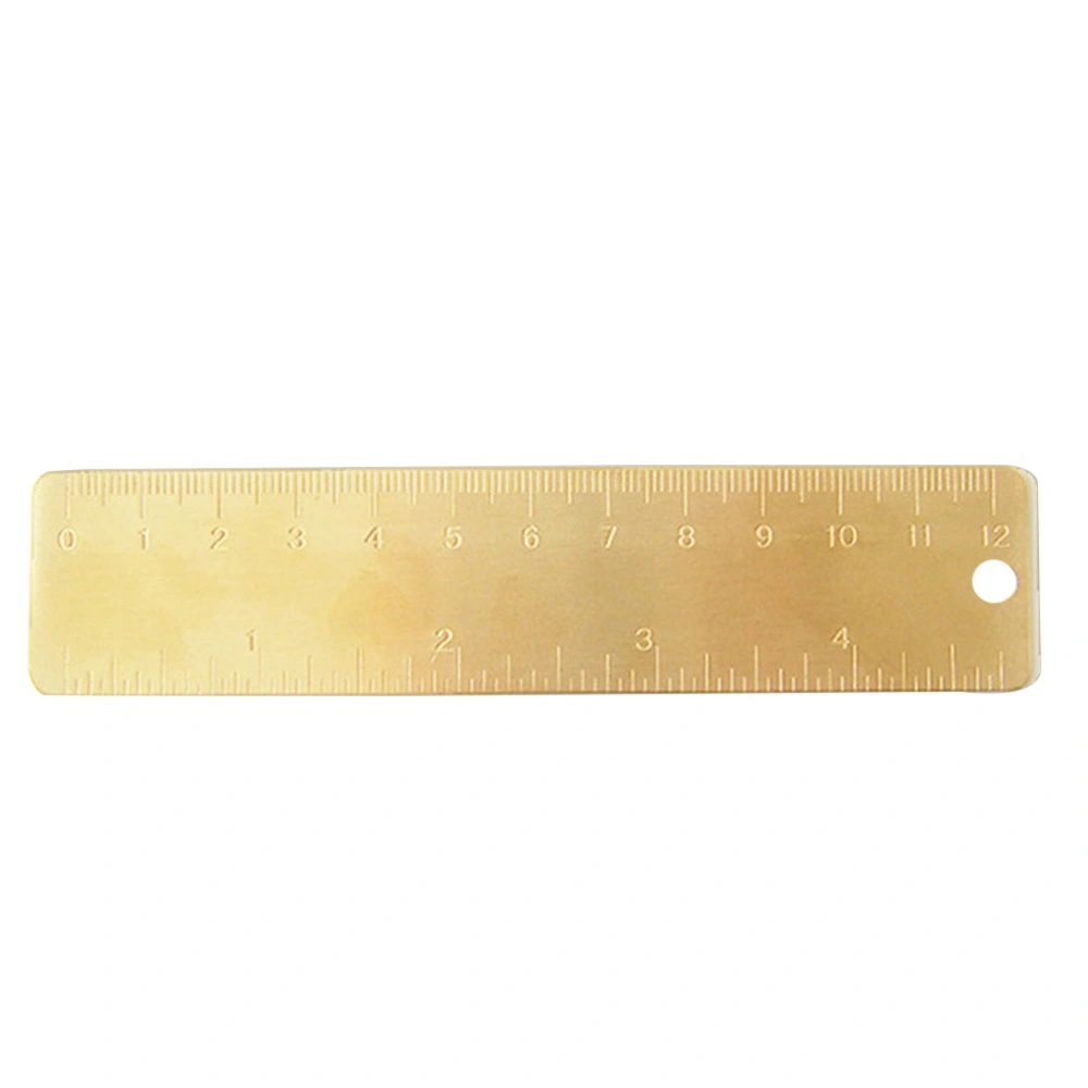 1PC Mini Retro Brass Ruler Engraved Handy Straight Scale Ruler with Round Hole