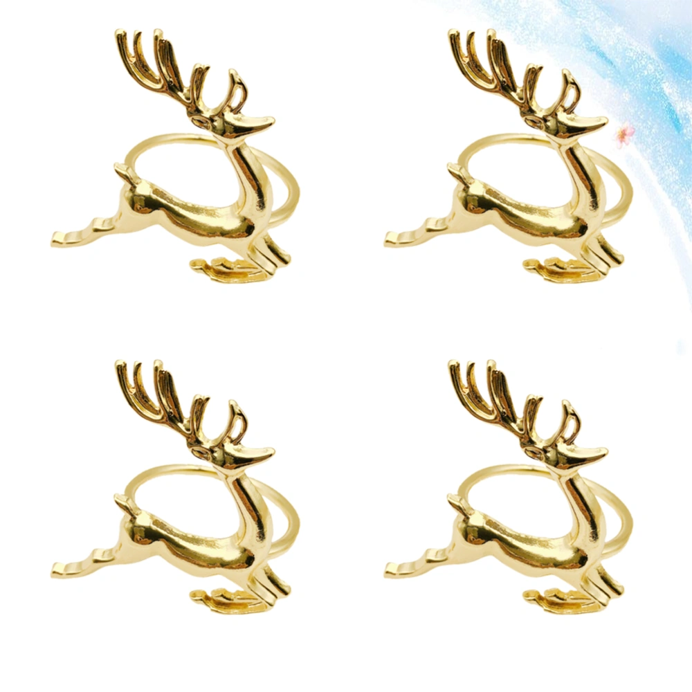 4Pcs Elk Shape Napkin Rings Christmas Serviette Buckles Creative Elegant Napkin Holder Party Supplies Golden