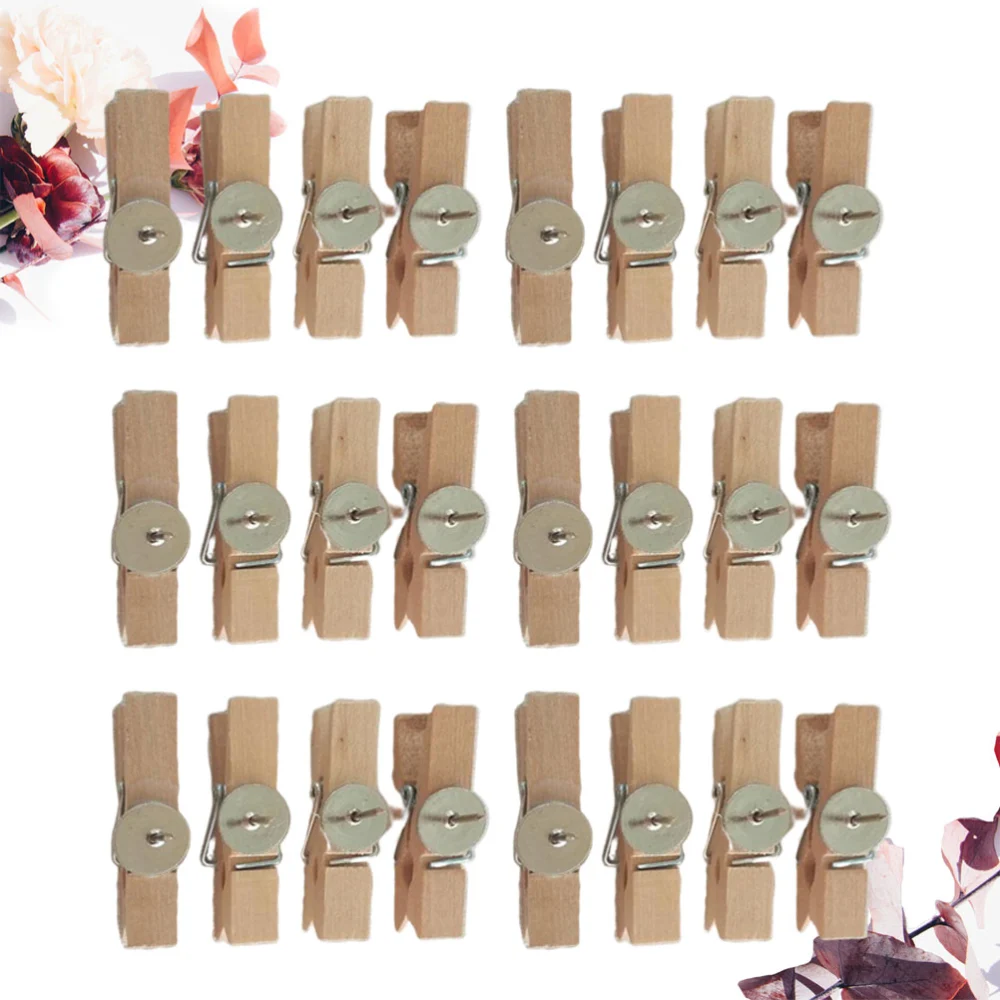 50pcs Wooden Clips Simple Small Photo Picture Notes Fixation Clips for Home Office School (Wood Color 45x7mm)