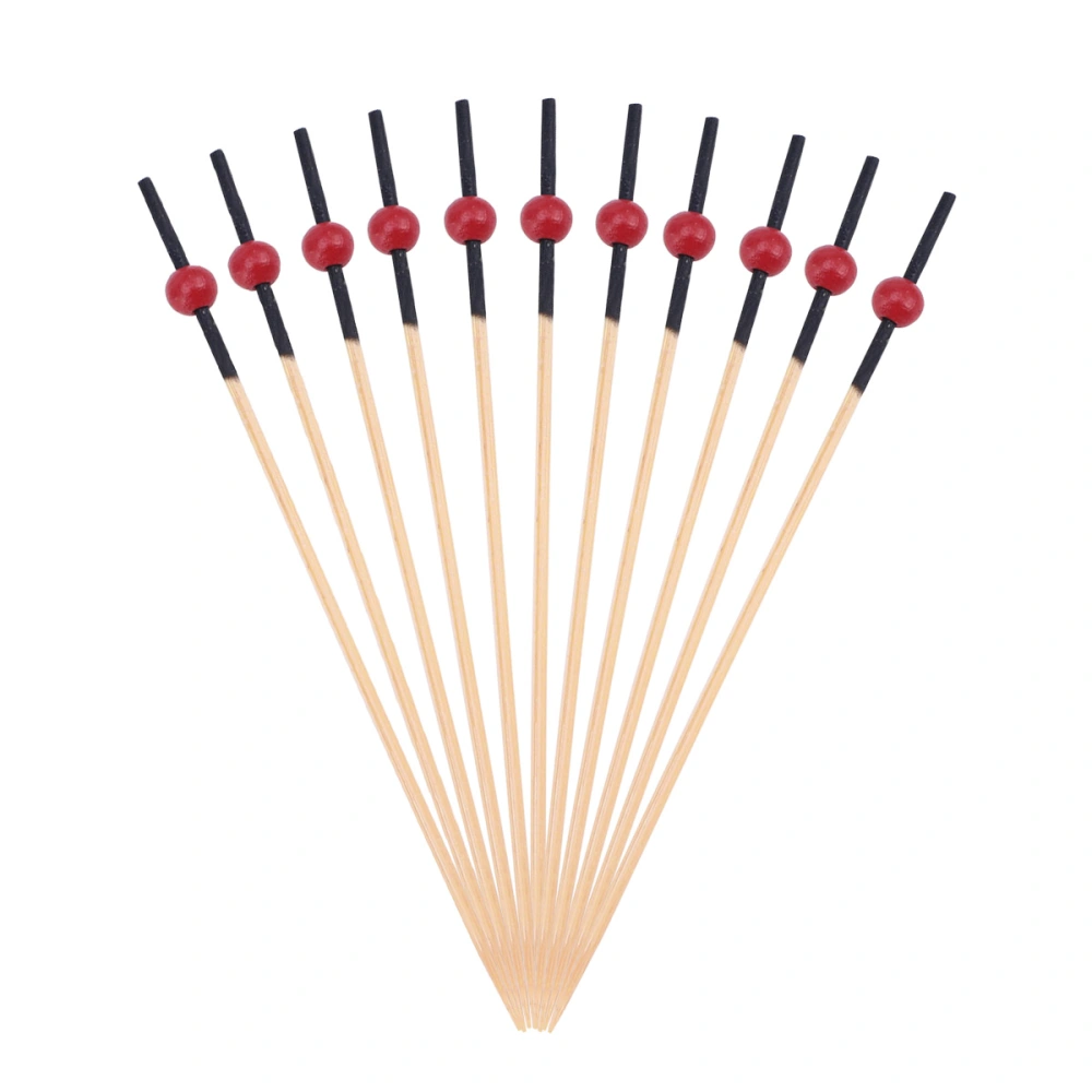 200 Pcs 12 cm Cocktail Picks Creative Handmade Round Beads Appetizer Picks Fruit Toothpicks Party Supplies (Black Stick Red Bead)