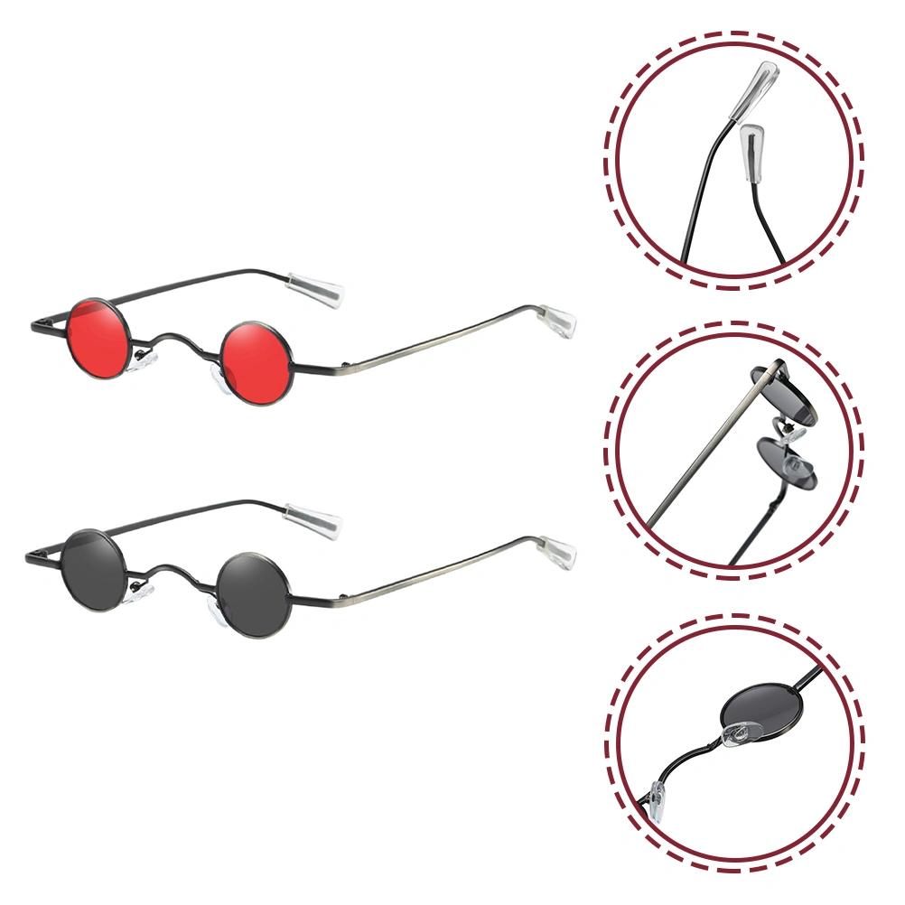 2pcs Vintage Small Circle Sunglasses Fashionable Sunglasses Round Hippie Sunglasses