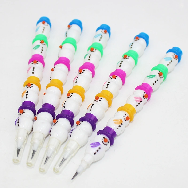 5pcs Plastic Stacking Pencils Cartoon Stacking Pencils Writing Pencils Stationery Snowman Pencils