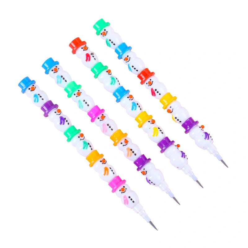 5pcs Plastic Stacking Pencils Cartoon Stacking Pencils Writing Pencils Stationery Snowman Pencils