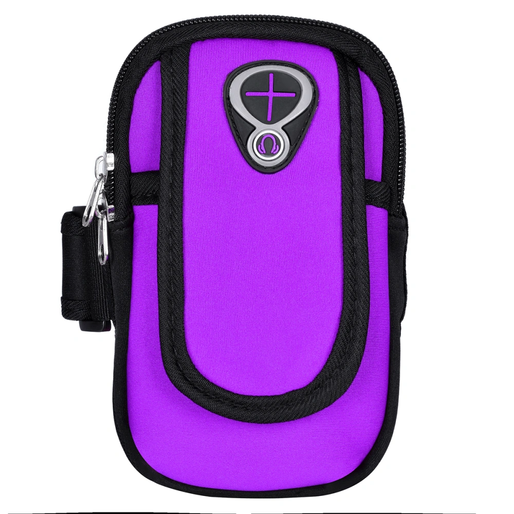 Unisex Sports Arm Bag Portable Multifunctional Armband Pockets Wrist Cellphone Money Keys Cards Holder Jogging Running Cycling Hiking for Phones under 6 inch (Purple)