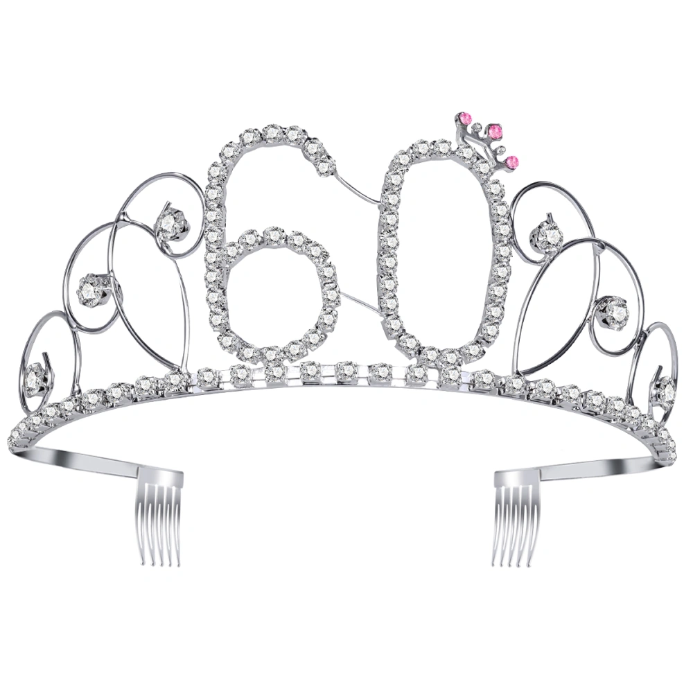 FRCOLOR 60th Birthday Tiara Crystal Rhinestone Birthday Tiara Queen Crowns Headband With Hair Combs Clip for Mother's or Grandmother's 60th Birthday Party Decorations