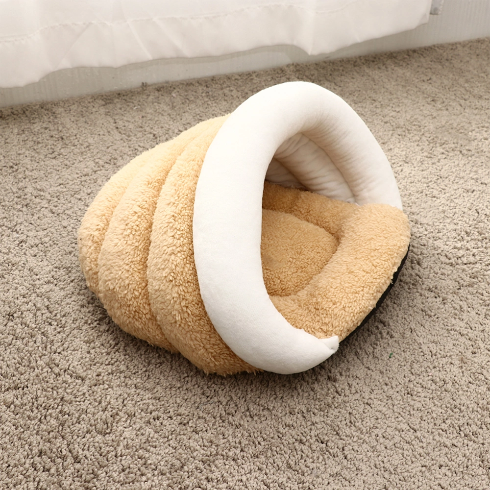 Adorable Sleep Pad Winter Warm Pet Nest Bed Pet Supplies Creative Cat Sleeping Nest (Beige, Size M, Without Ear Style)