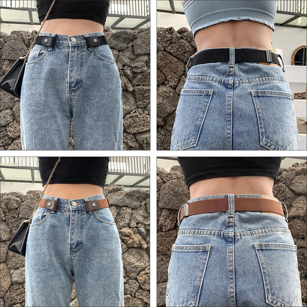 2Pcs Elastic Women Waist Belts Fashion Lady Waist Belts Punch-free Jeans Belts