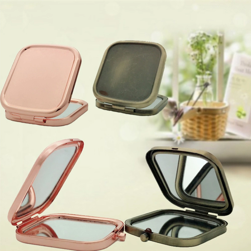 2pcs Upgrade Square Double-sided Foldable Makeup Mirrors Portable Compact Size Foldable Pocket Mirror (Solid Square Bronze)