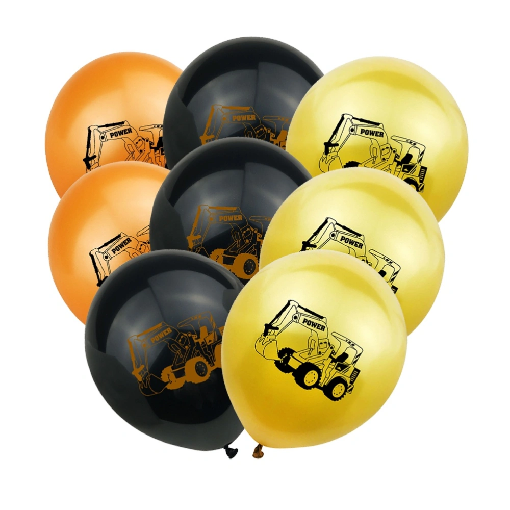 30pcs 12 Inches Excavator Construction Vehicle Printing Balloons Set Birthday Party Supplies Latex Balloons Party Decoration Without Ribbon(Golden+Orange+Black, 10pcs for Each Color)