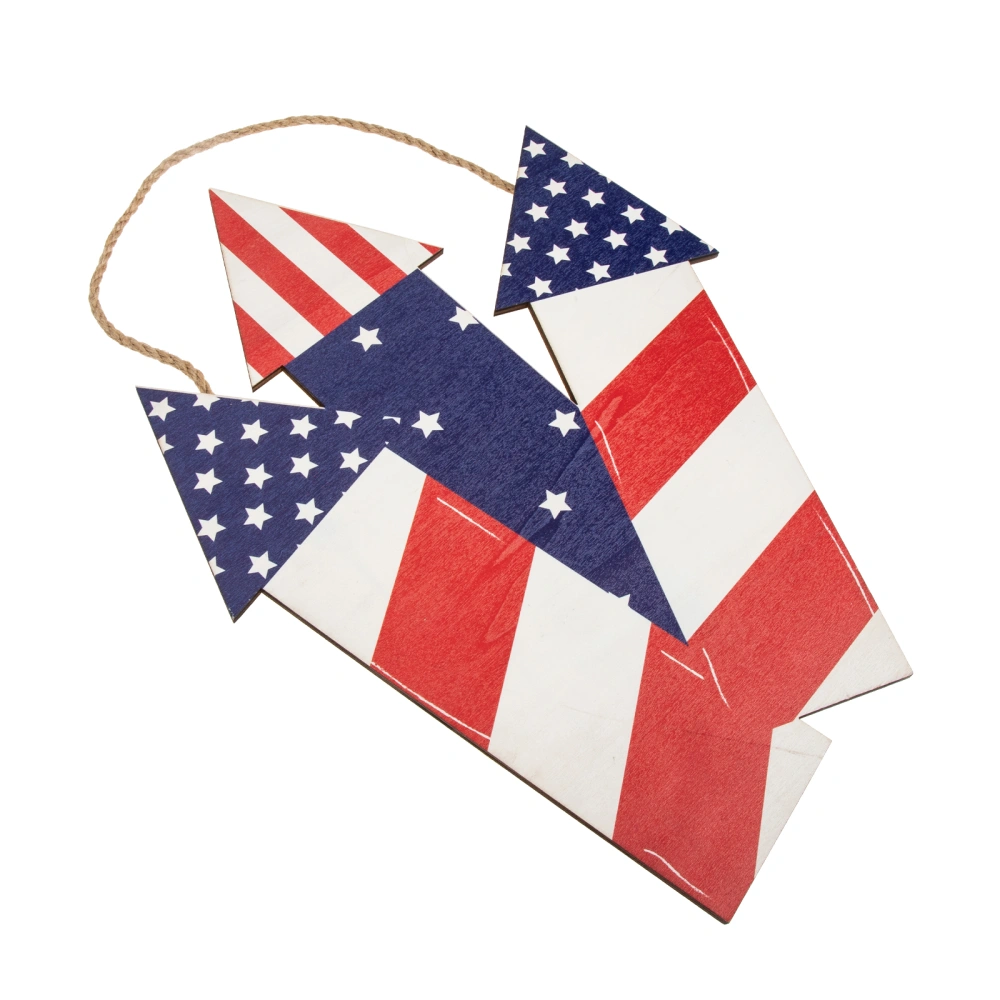 Wooden Independence Day Hanging Adornment 4th of July Rocket-shape Flag Wooden Sign