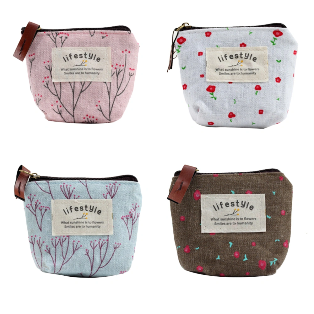 4Pcs Country Style Flower Canvas Coin Purse Zipper Wallet Coin Bags