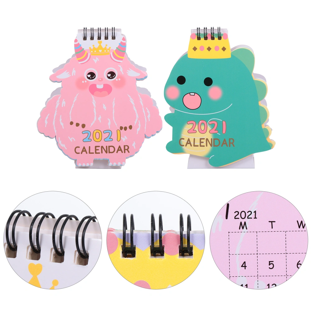 2Pcs Desktop 2021 Calendars Cartoon Daily Schedule Planners Random Style