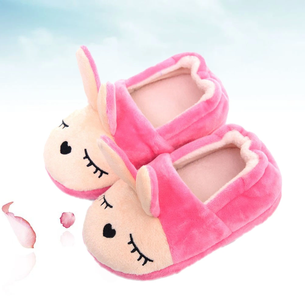 Cotton Winter Home Slippers Cartoon Rabbit Style Non-slip Baby Shoes Cotton Boys Girls Slipper - Rose Red 15/16