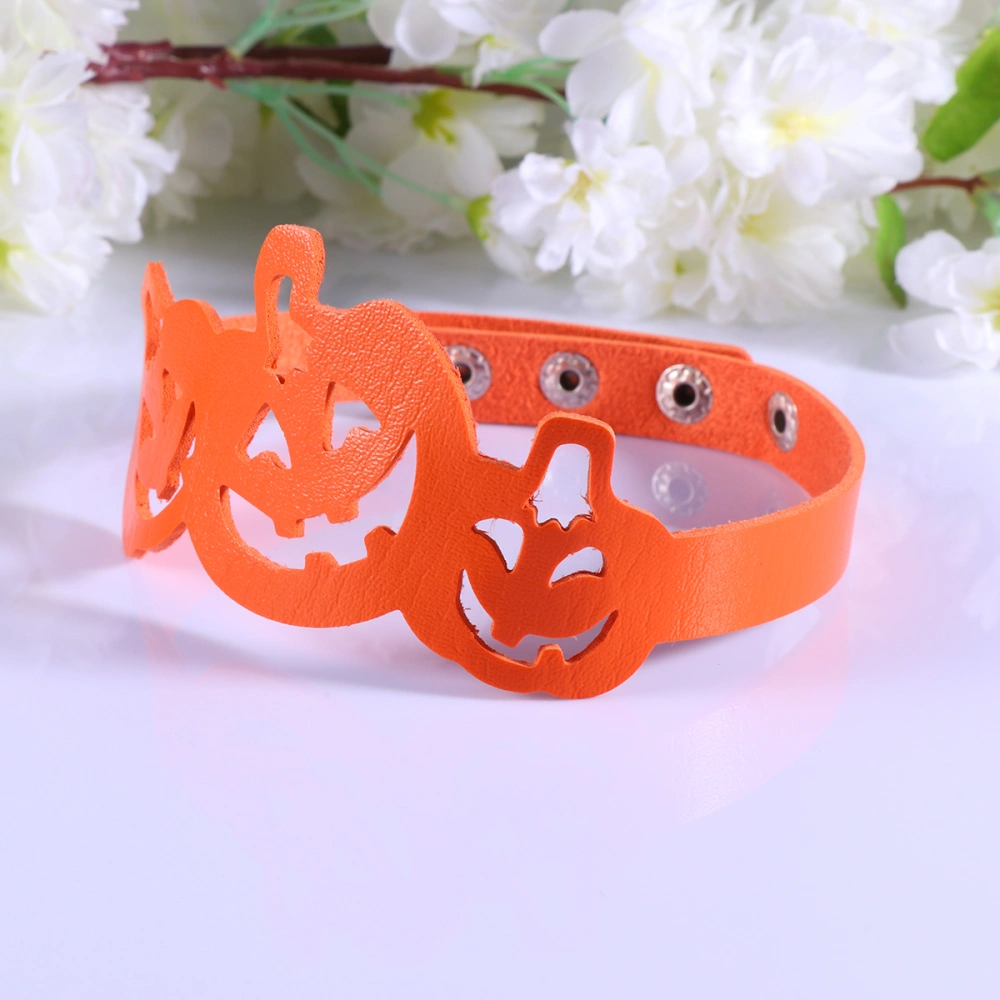 Halloween Leather Hollow Pumpkin Necklace Trendy Choker Dancing Party Cosplay Neck Pendant Unique Clavicle Charm Jewelry (Orange)