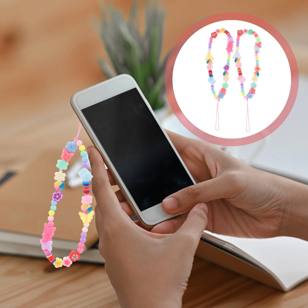 2Pcs Colorful Beaded Phone Charm Lanyard Phone Hanging Charm Anti-lost Camera Chain