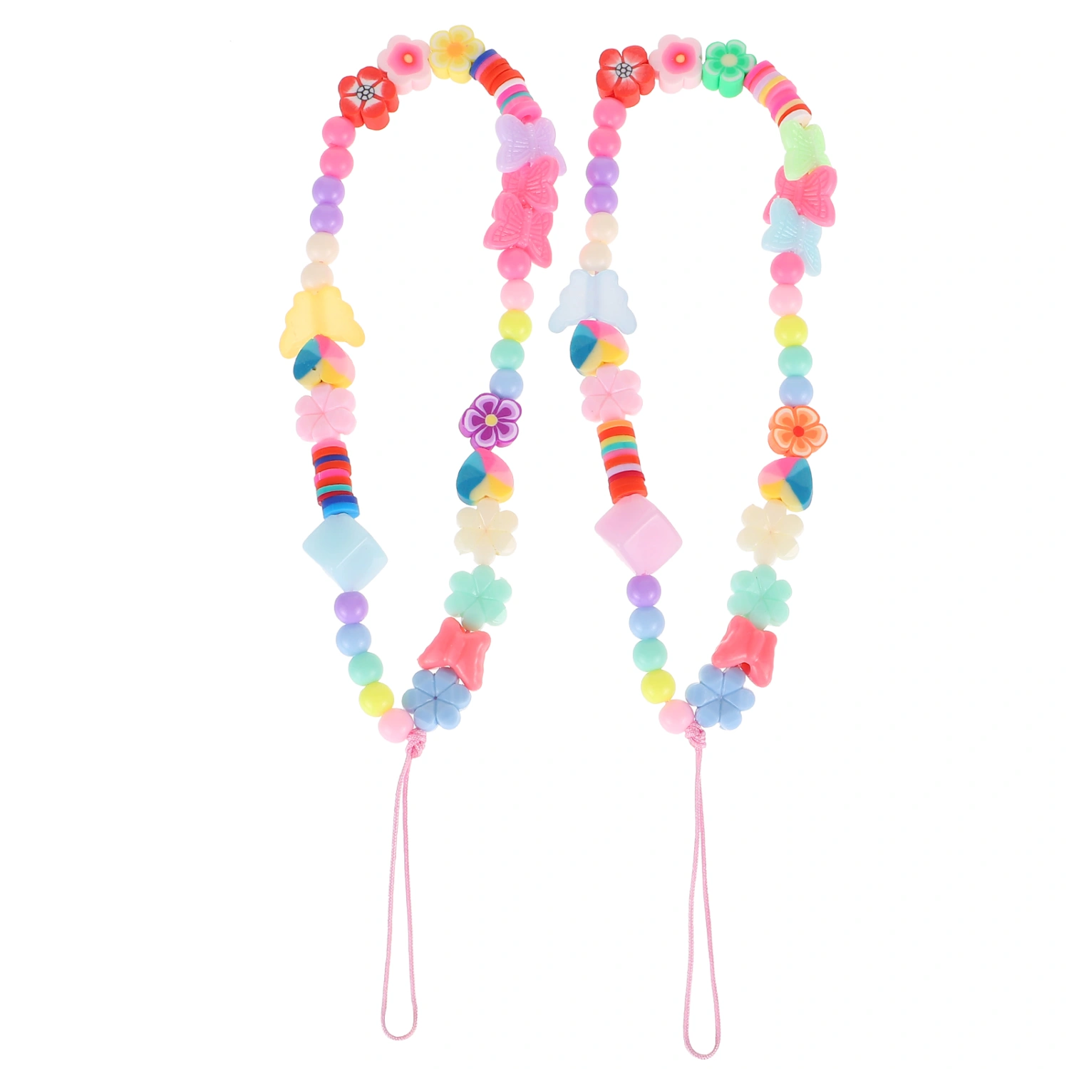 2Pcs Colorful Beaded Phone Charm Lanyard Phone Hanging Charm Anti-lost Camera Chain